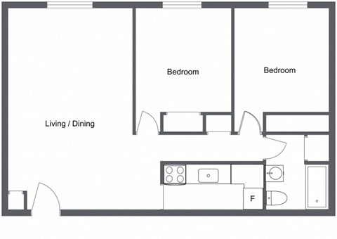 Floor plan for 2 beds, 1 bath, 700 sqft